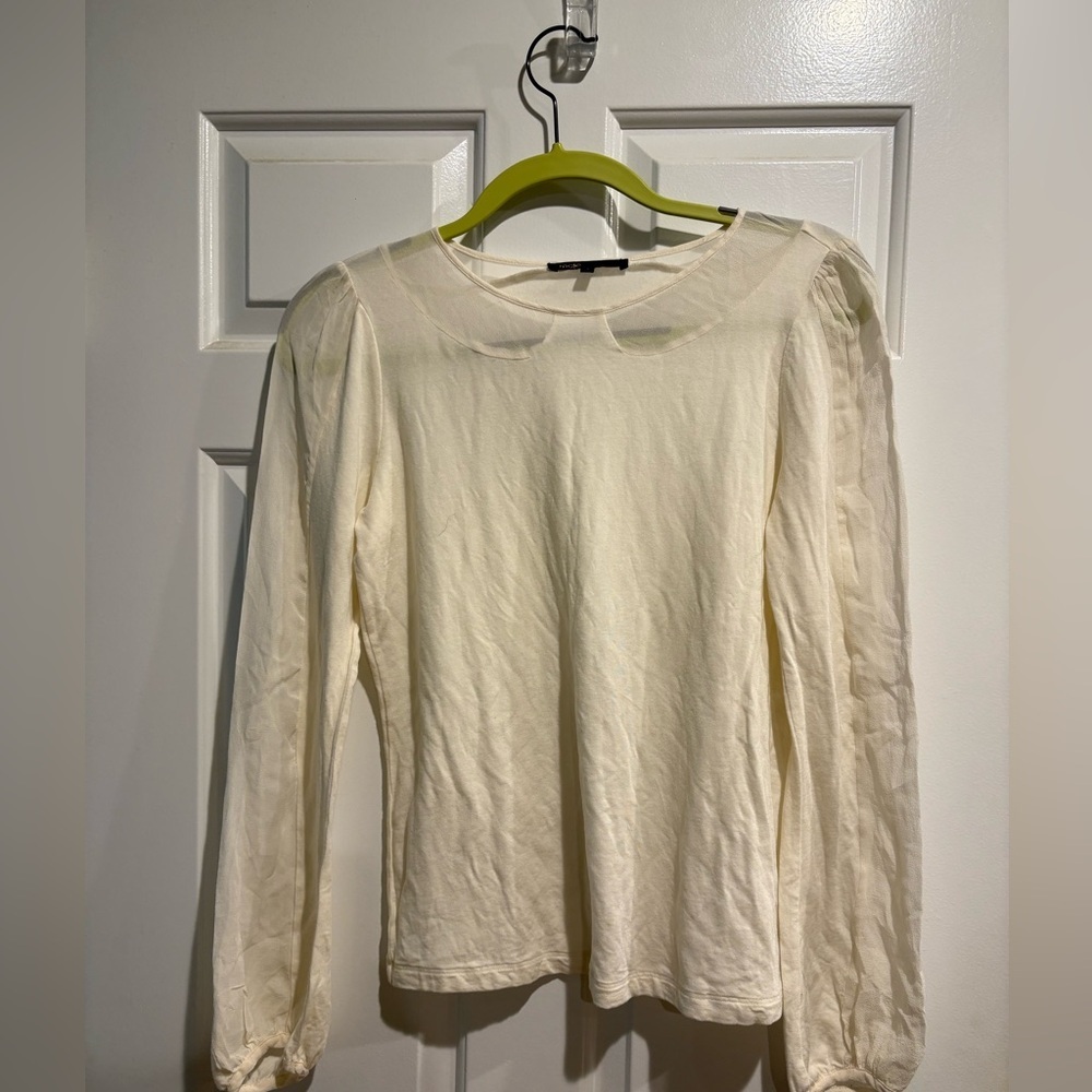 Maje silk combo top shirt blouse cream sz 1 S